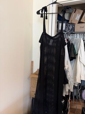 Time and Tru Black Crochet Tie-Shoulder Maxi Dress